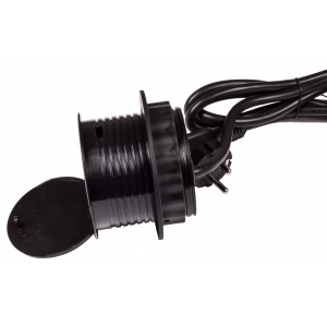 Лючок в стол на два кейстоуна + одна розетка со шнуром 1.8м, черный